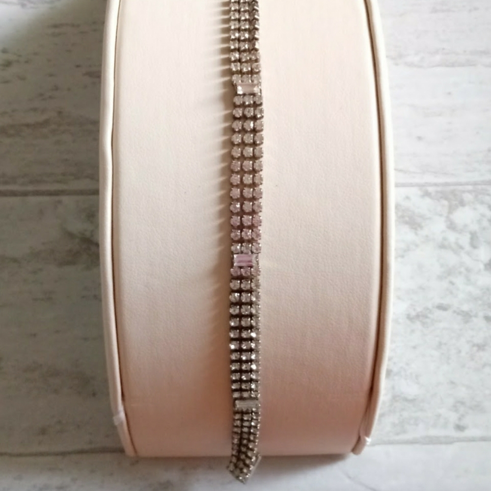 VINTAGE SILVER BRACELET WITH CRYSTAL ACCENTS - Picture 1 of 4
